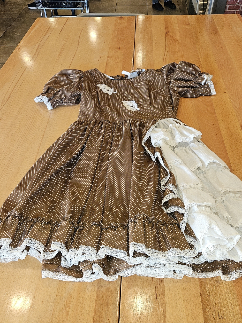 1960 Barbara Square Dance FasionsBrown Polka Dot Lace-Trim Prairie Dress